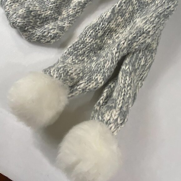 Gray, white, silver sparkle scarf with white poms - Picture 6 of 7